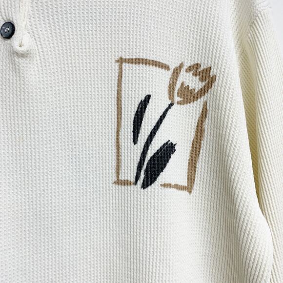 Vintage Miyo Size M Tulip Printed Thermal Long Sleeve Shirt - Picture 3 of 9